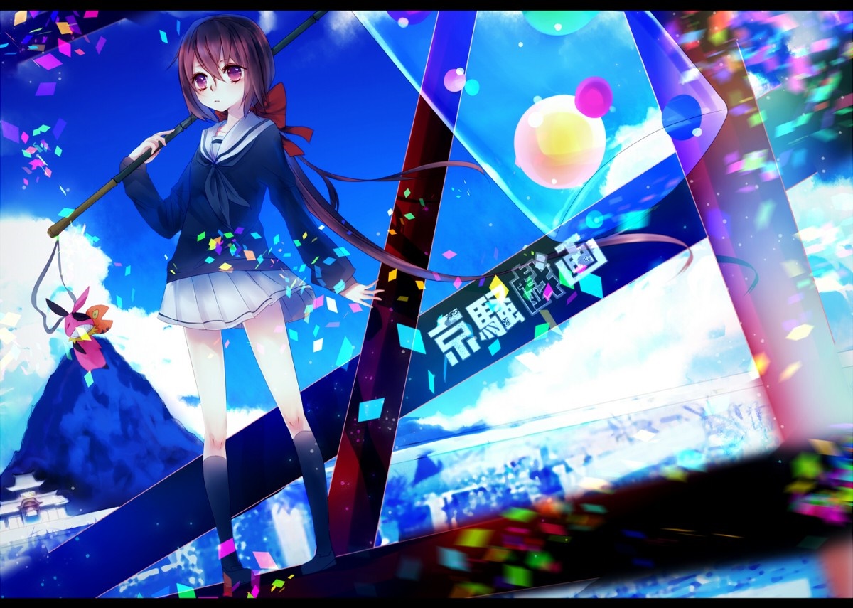Anime girl in sailor uniform holding a pole HD Wallpaper