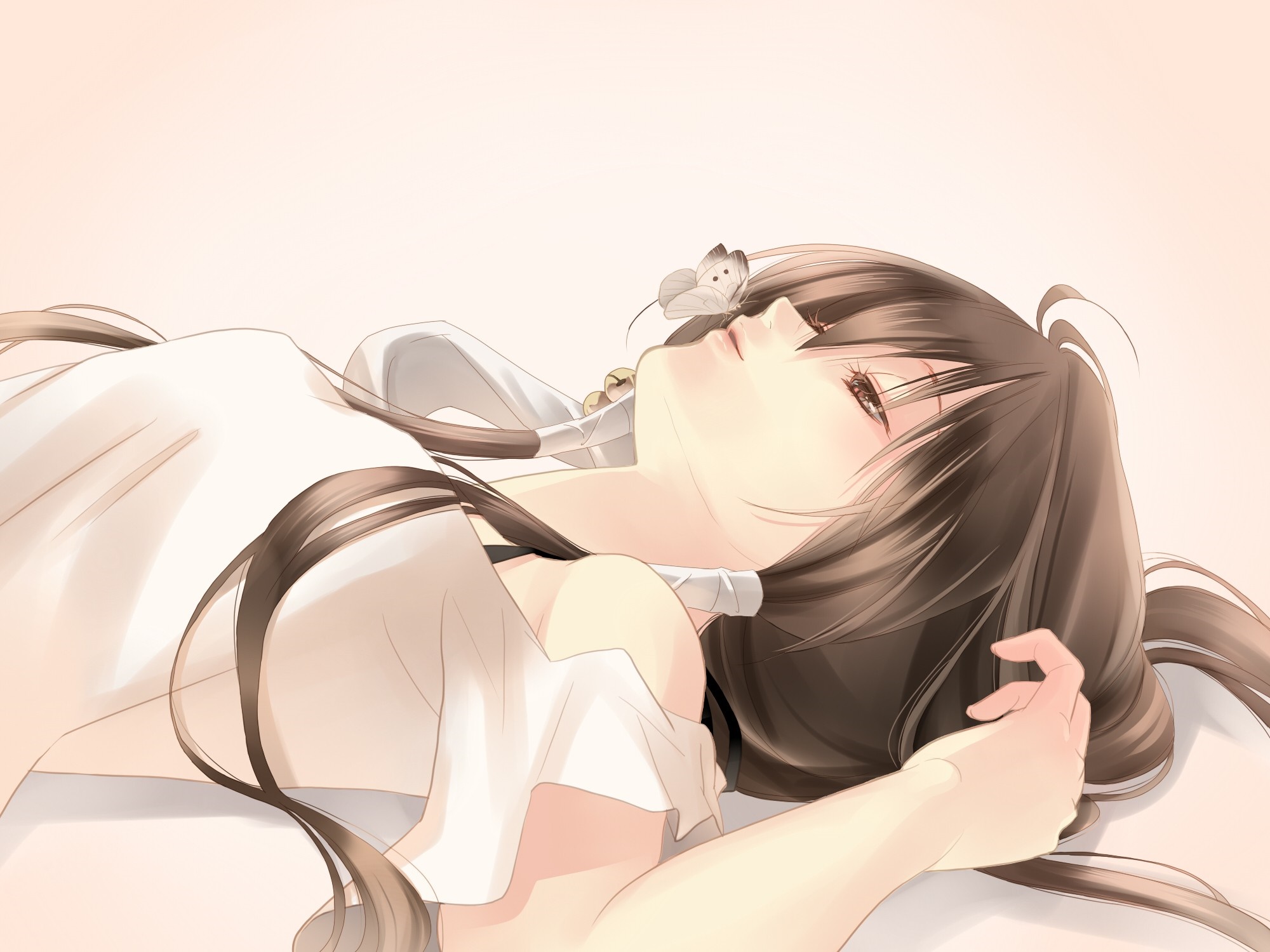 Anime girl with butterfly on her nose HD Wallpaper
