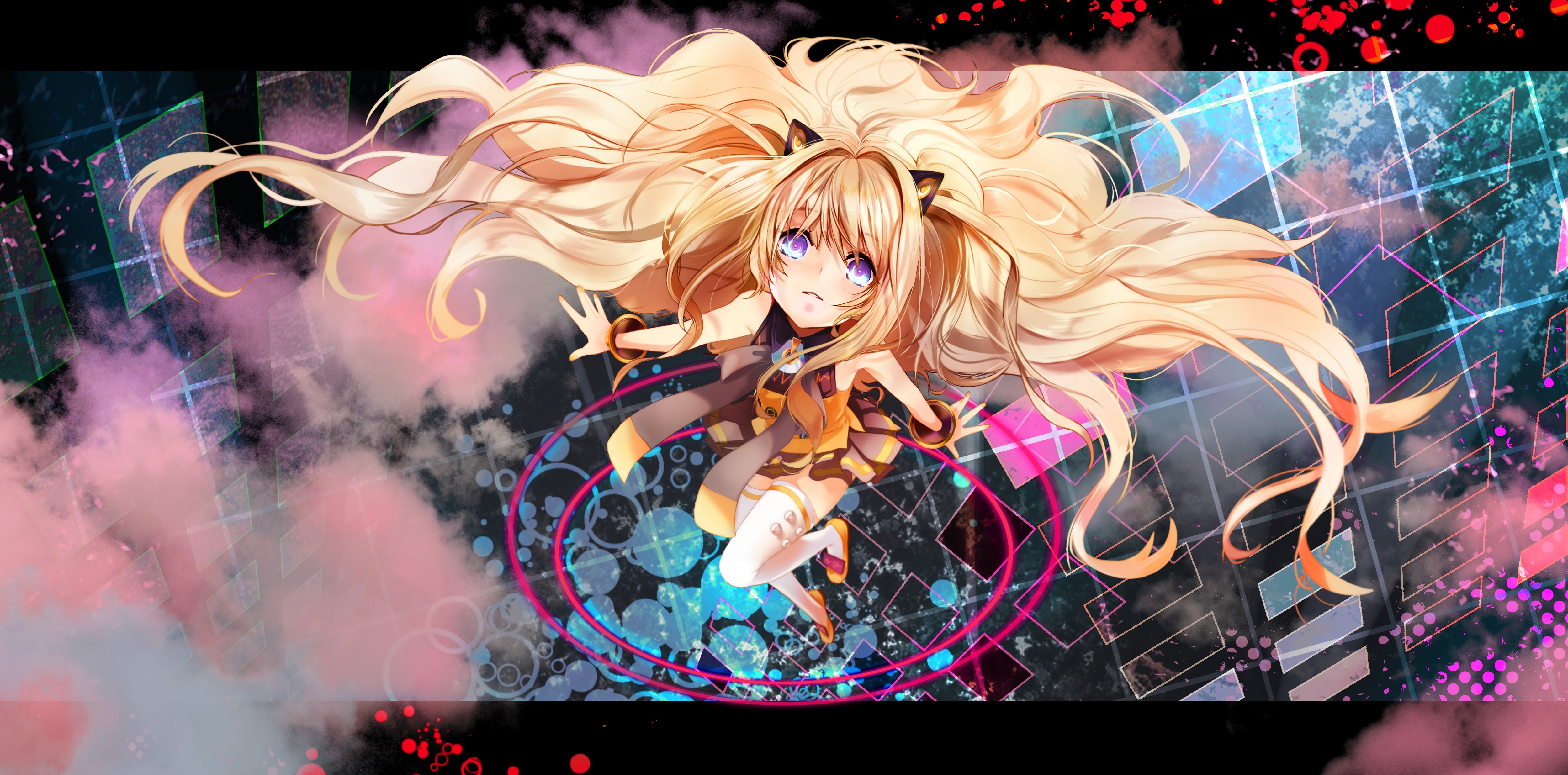 Anime girl with blonde hair and purple eyes HD Wallpaper