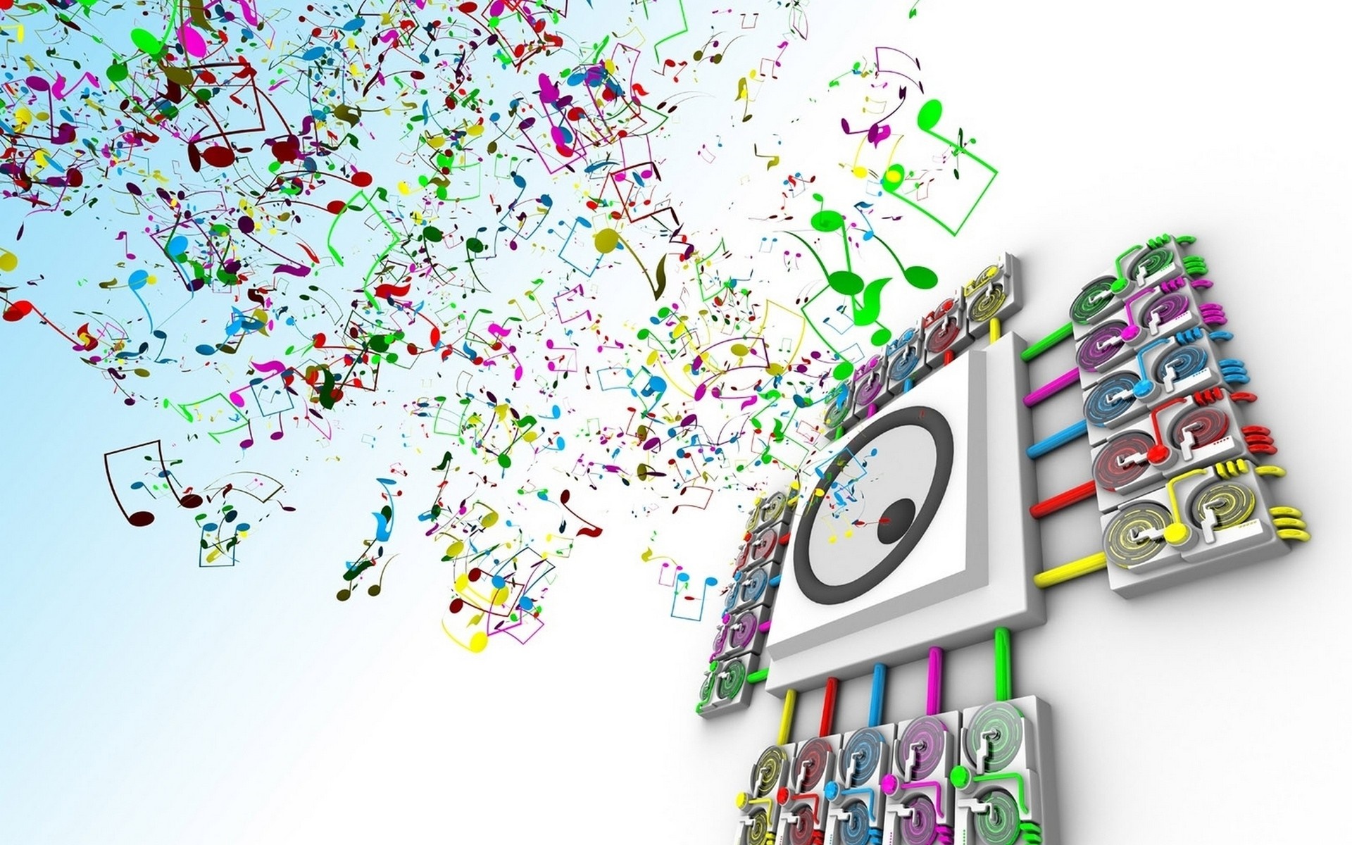 Abstract music illustration with speaker and turntables HD Wallpaper