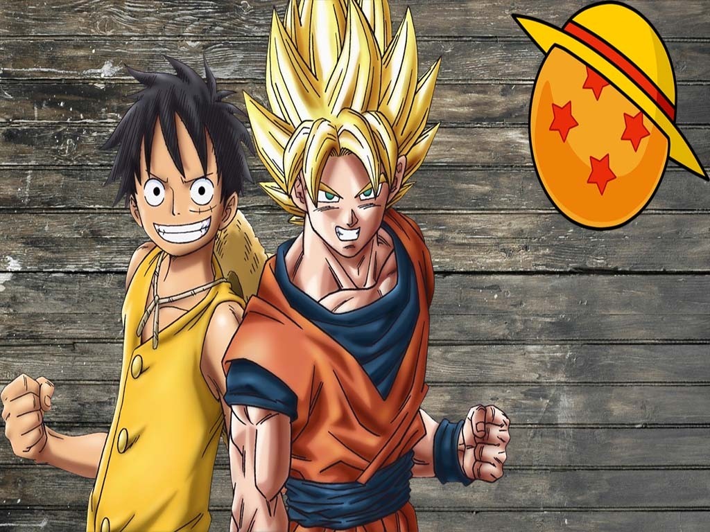 Monkey D. Luffy and Son Goku with Dragon Ball HD Wallpaper
