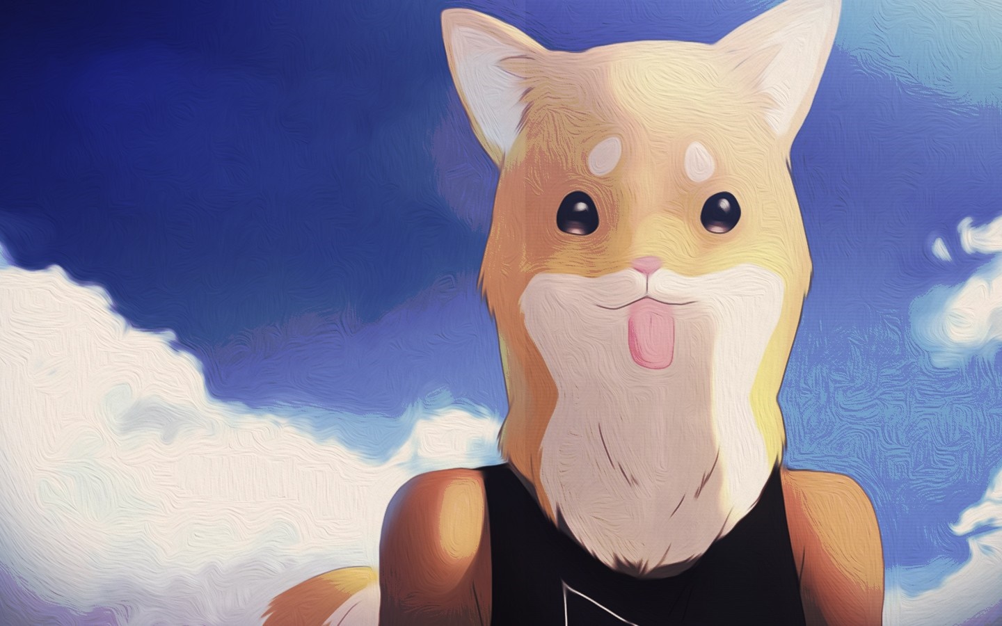 Dog character with tongue out against blue sky HD Wallpaper