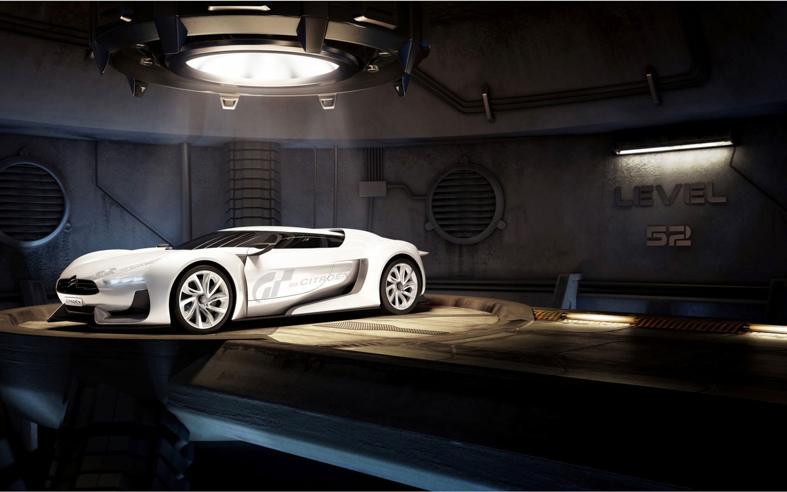 White Citroen GT by Peugeot concept car in a futuristic garage HD Wallpaper