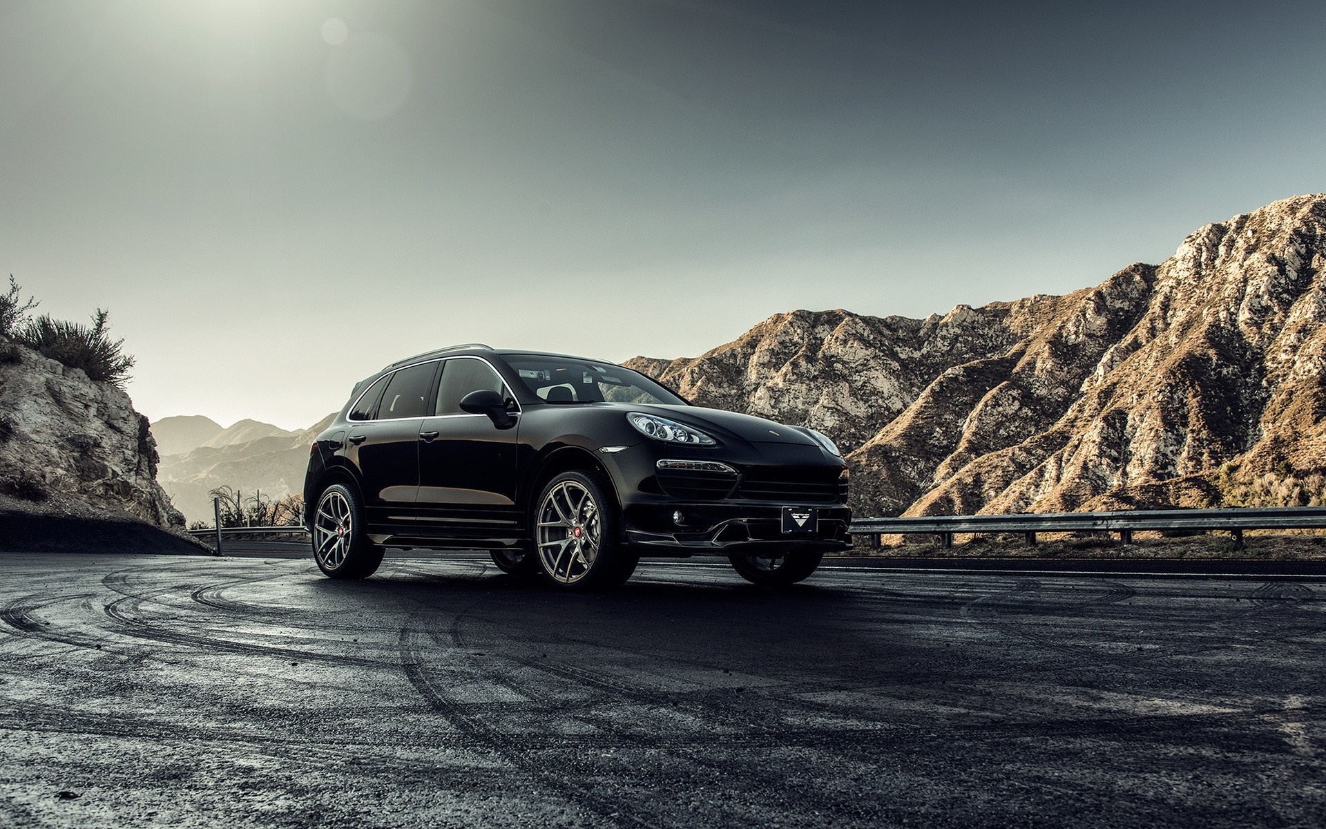 Black Porsche Cayenne on a Mountain Road HD Wallpaper