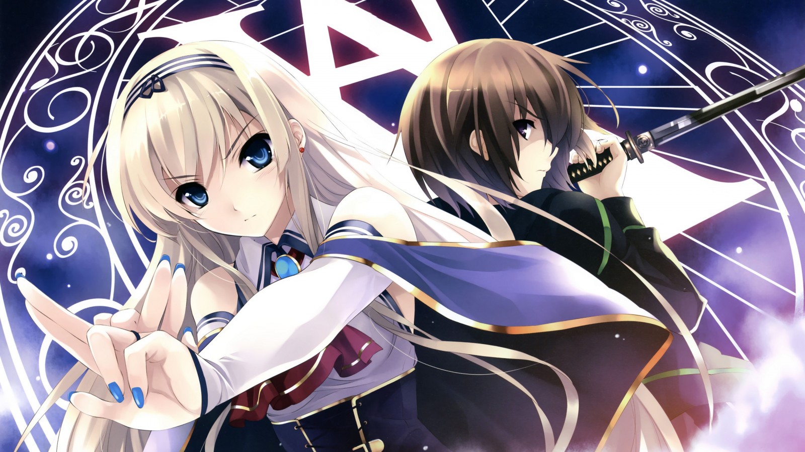 Anime illustration of two characters with a magical circle HD Wallpaper