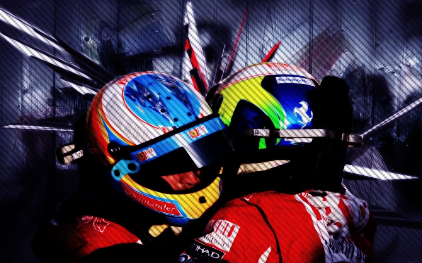 Fernando Alonso and Ferrari F1 car helmets HD Wallpaper