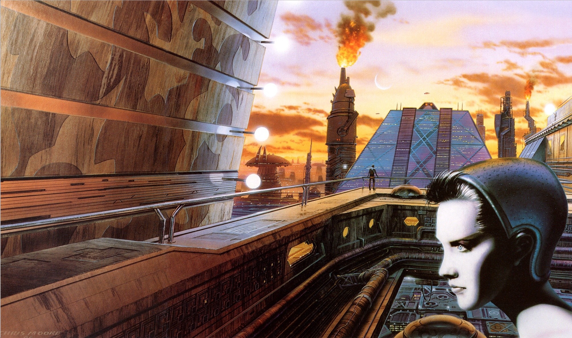 Futuristic cityscape with a woman in the foreground HD Wallpaper