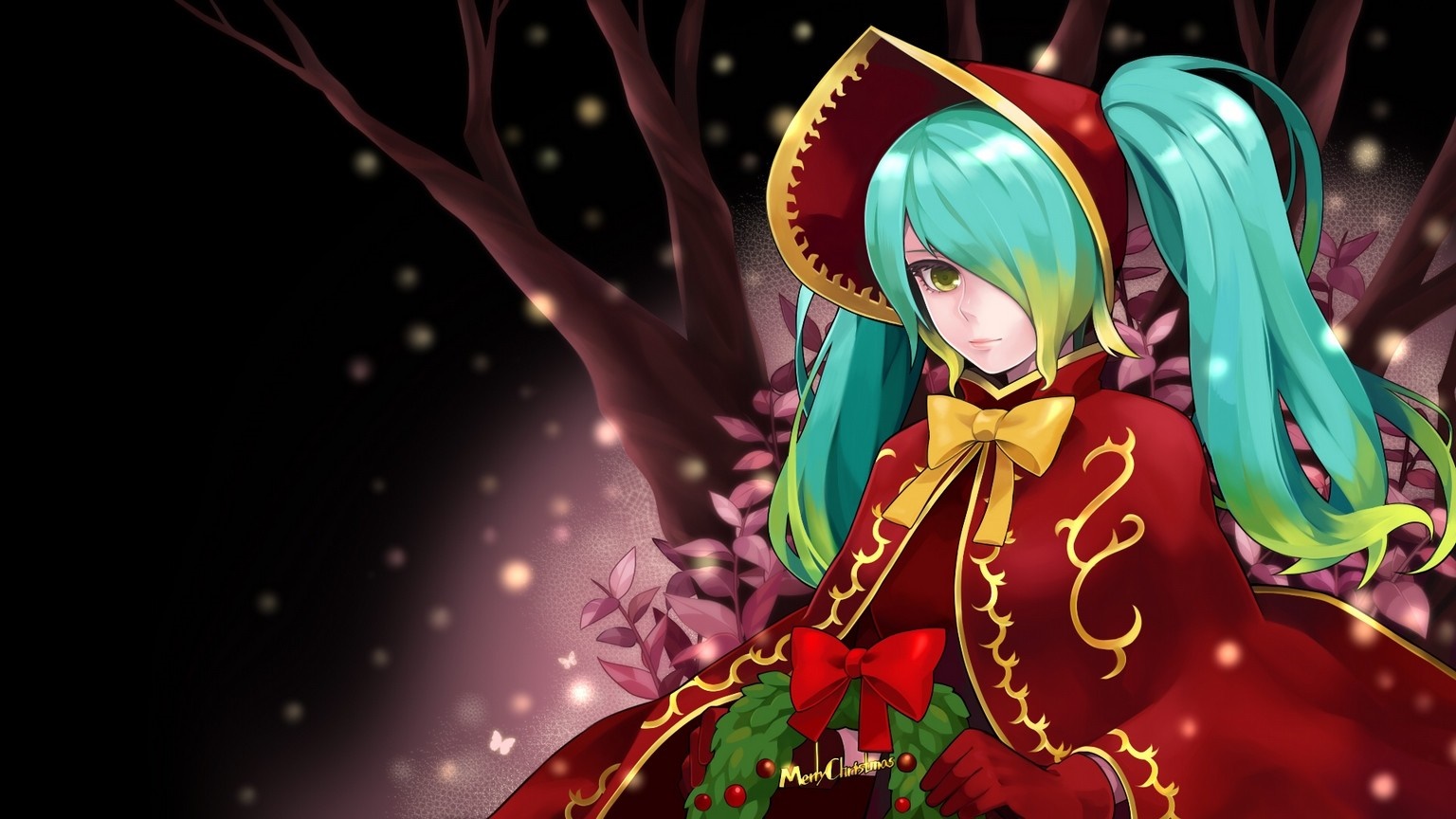 Sona from League of Legends in Christmas attire HD Wallpaper
