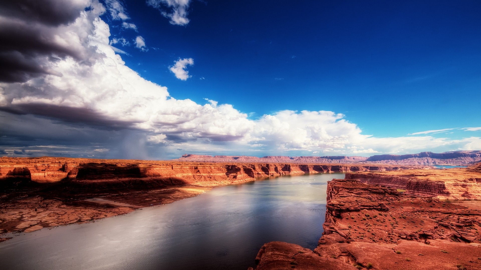 Canyon river landscape with dramatic clouds HD Wallpaper