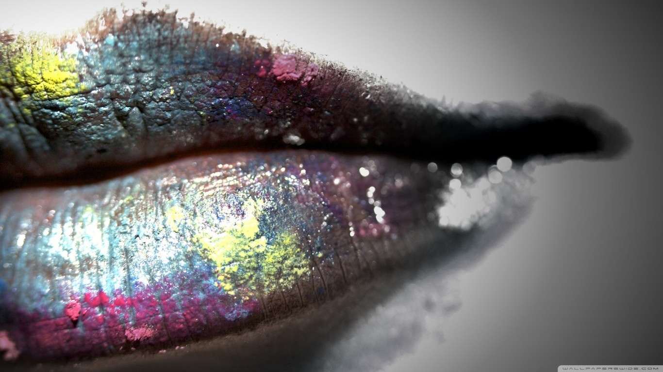 Close up of lips with colorful glitter makeup HD Wallpaper