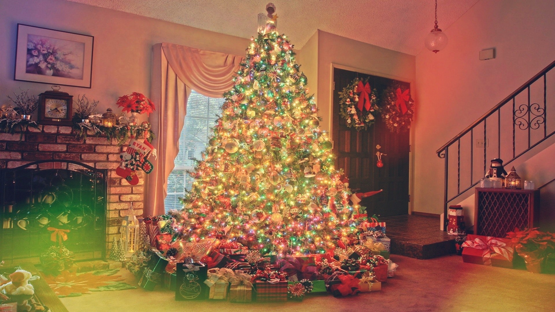 Christmas Tree with Gifts in a Living Room HD Wallpaper