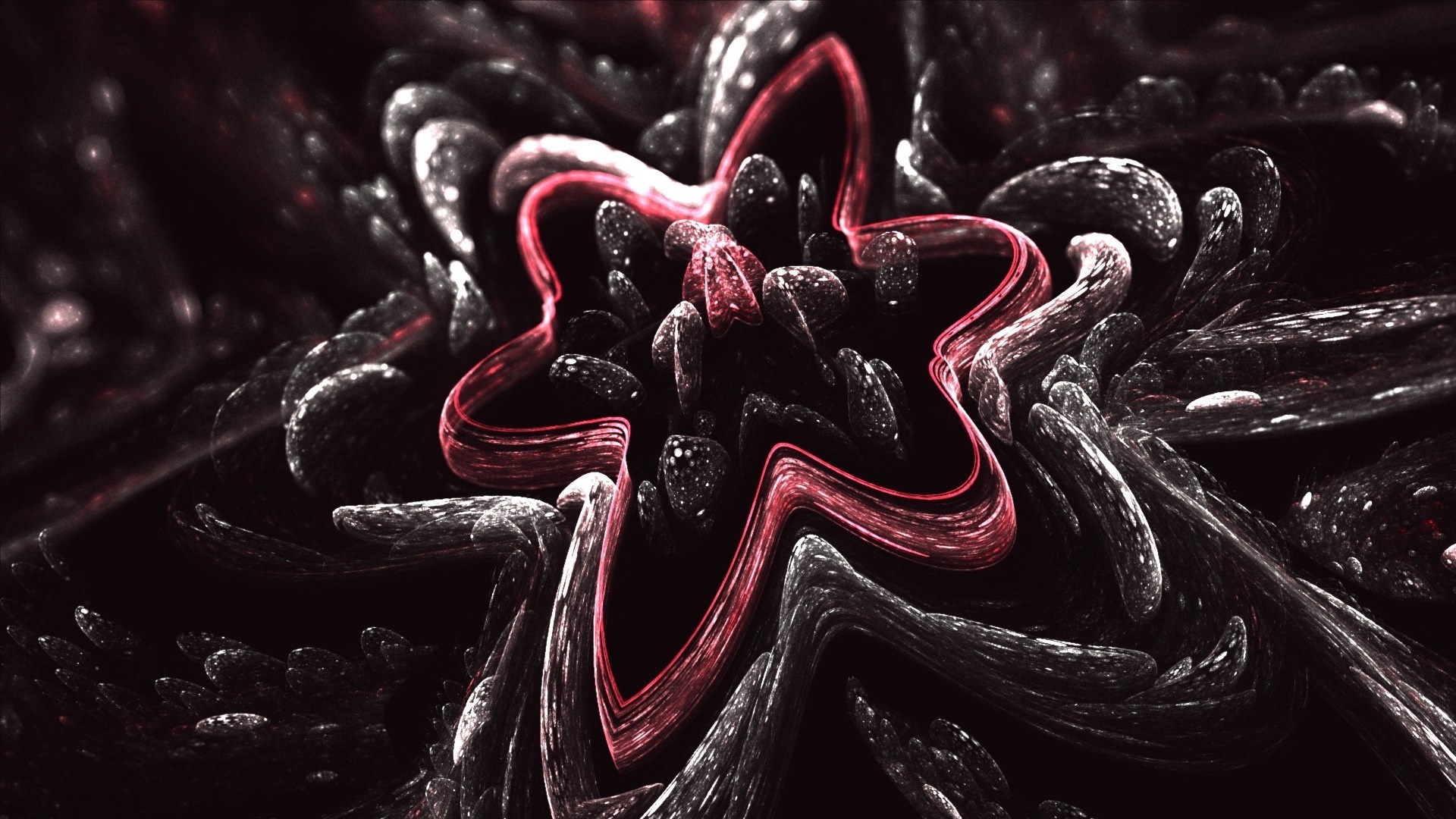 Abstract red star shape with dark organic elements HD Wallpaper