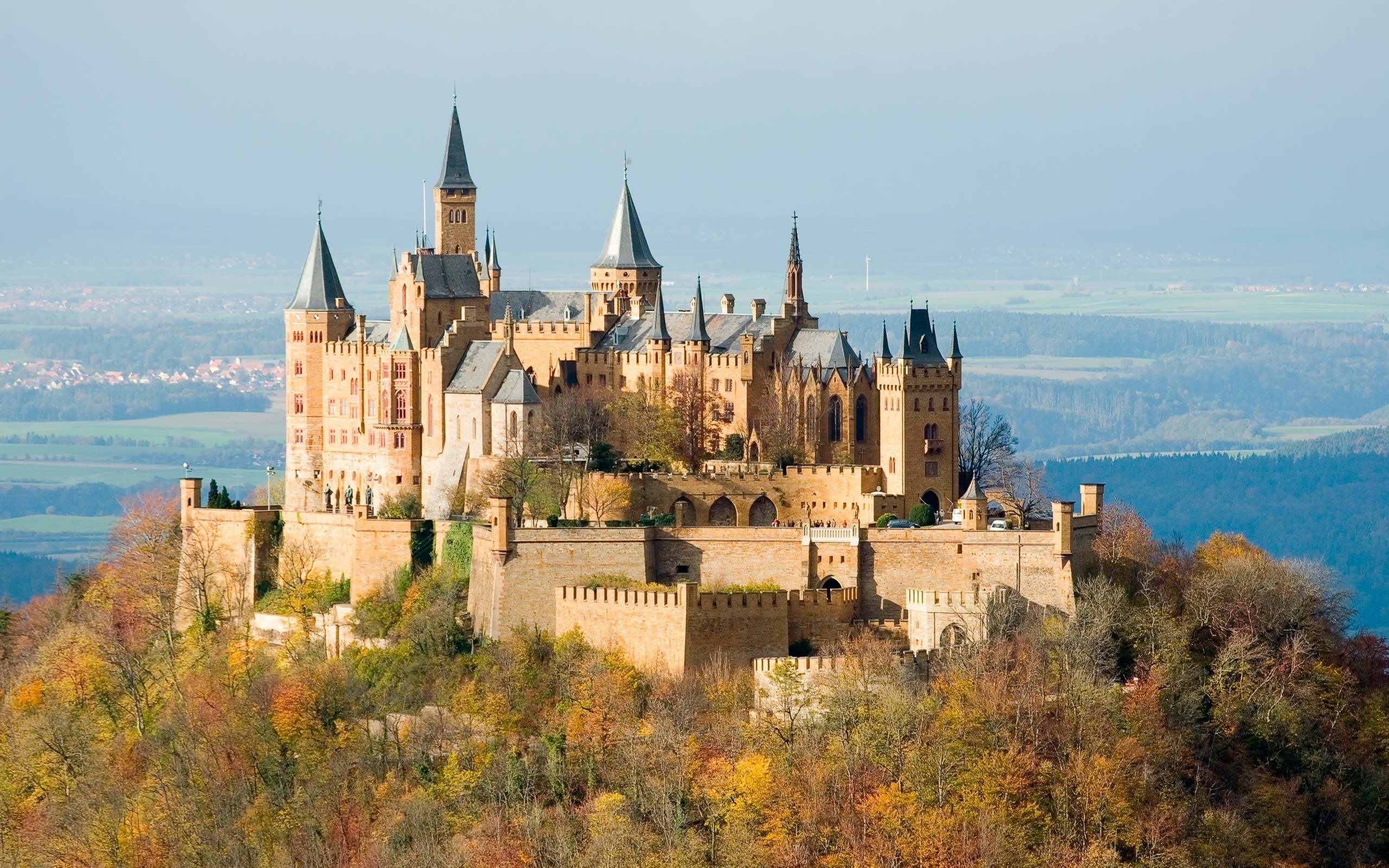 Hohenzollern Castle on a hill in autumn HD Wallpaper