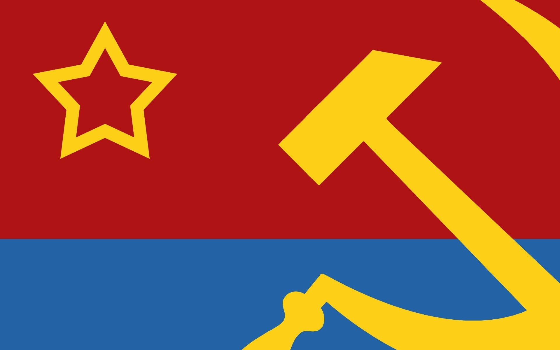 Red and blue flag with yellow star and hammer and sickle HD Wallpaper