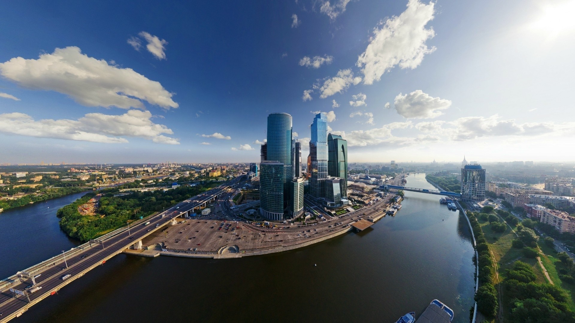 Moscow City skyscrapers and Moskva River panorama HD Wallpaper