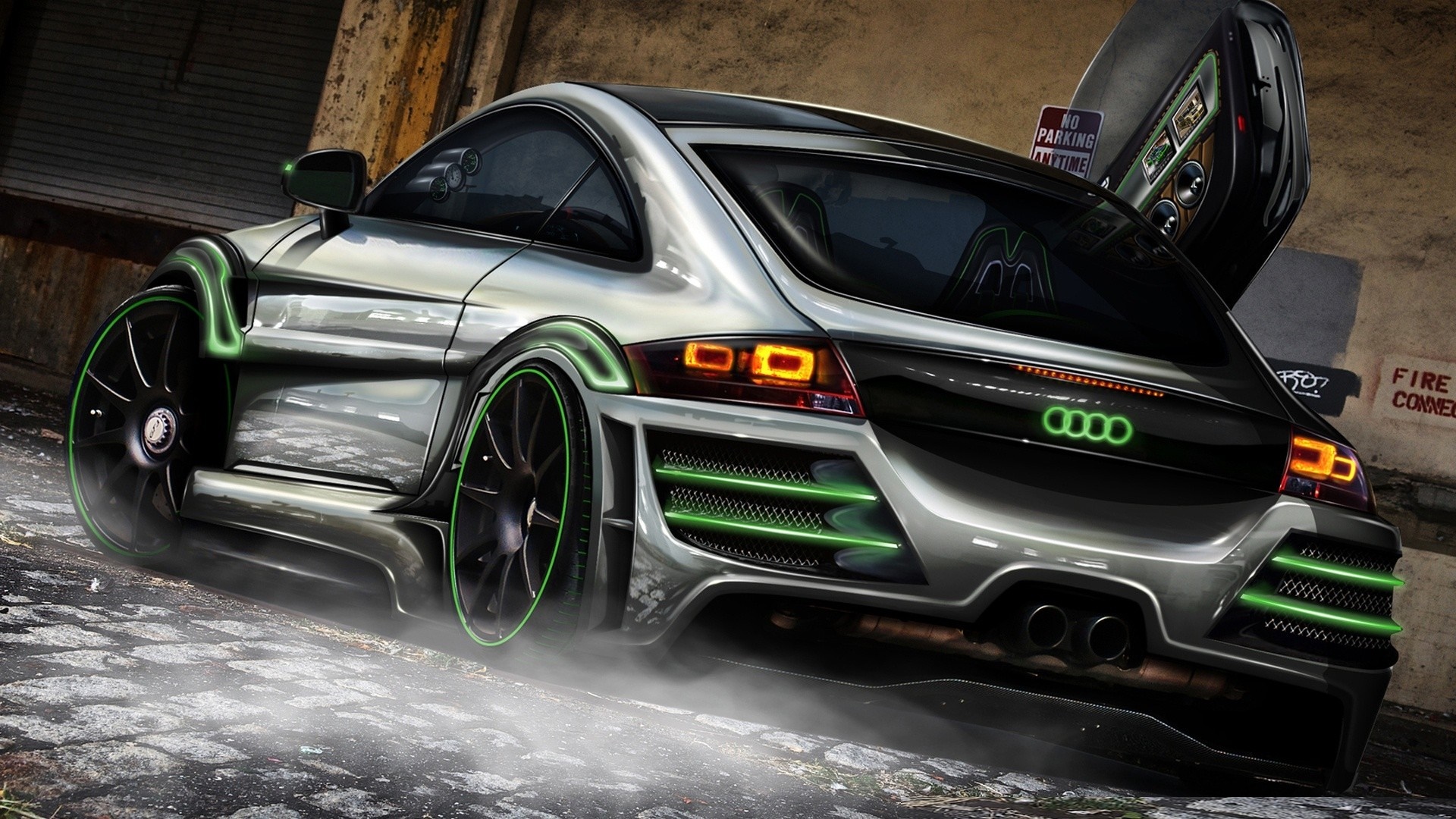 Modified Audi TT RS with neon green accents HD Wallpaper