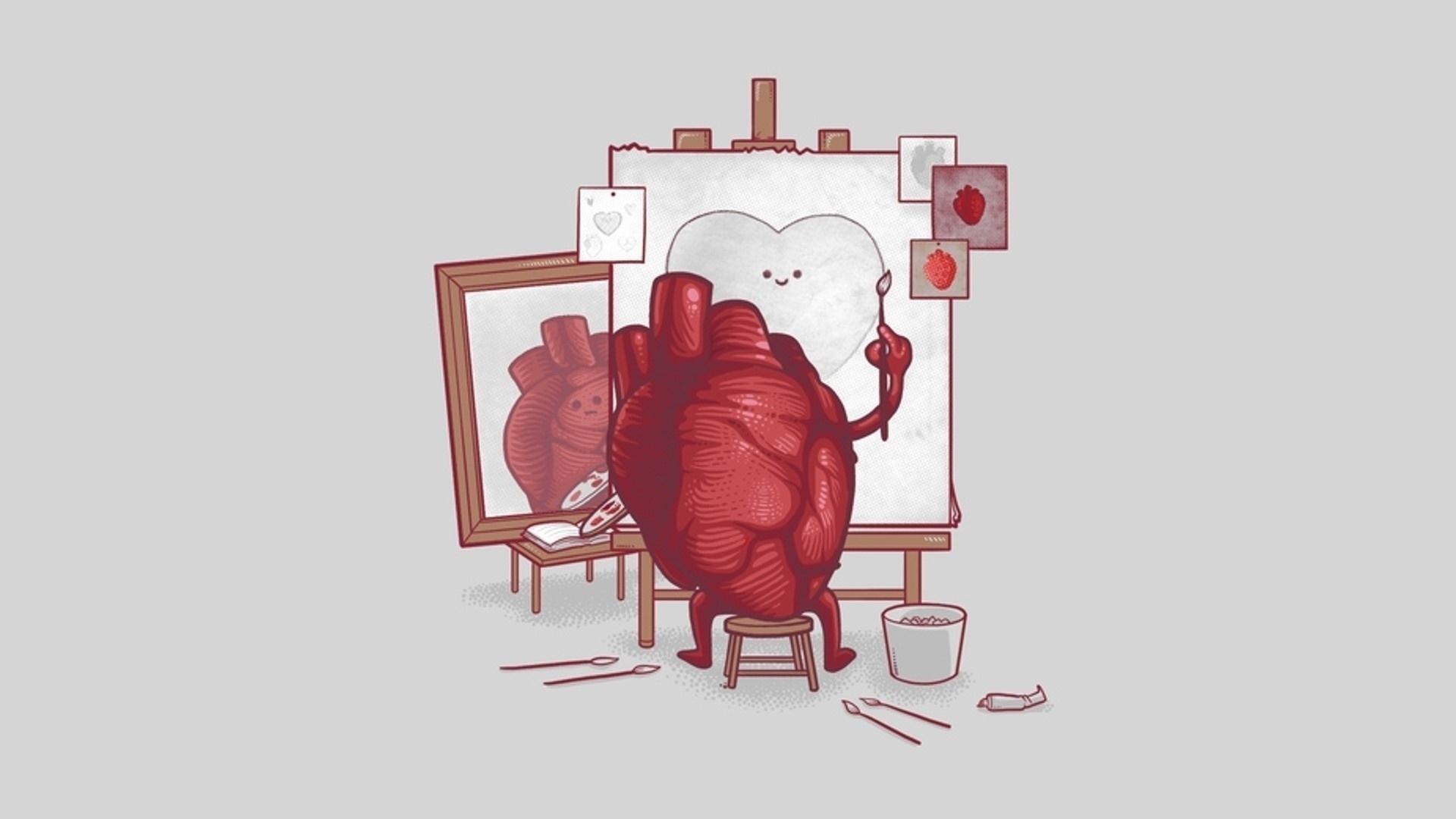 Heart painting a happy heart in a mirror HD Wallpaper