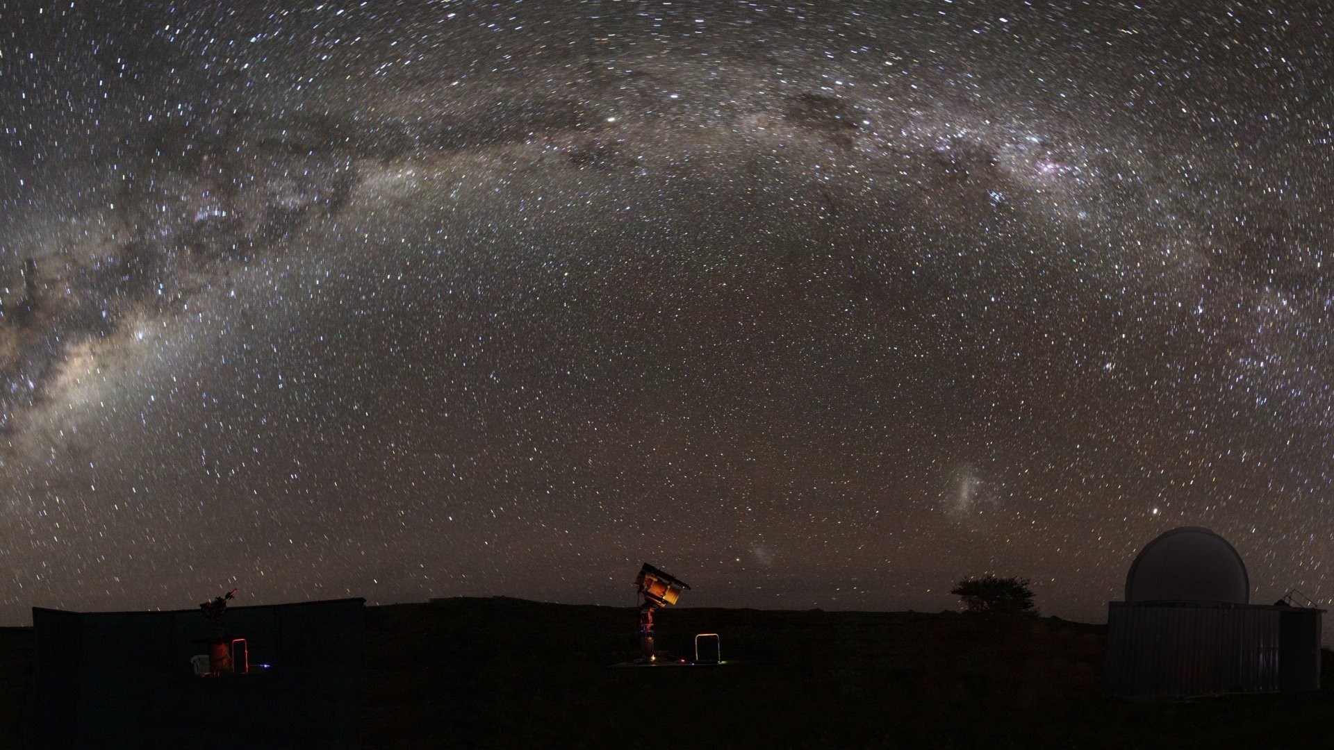 Milky Way galaxy over astronomical observatories at night HD Wallpaper