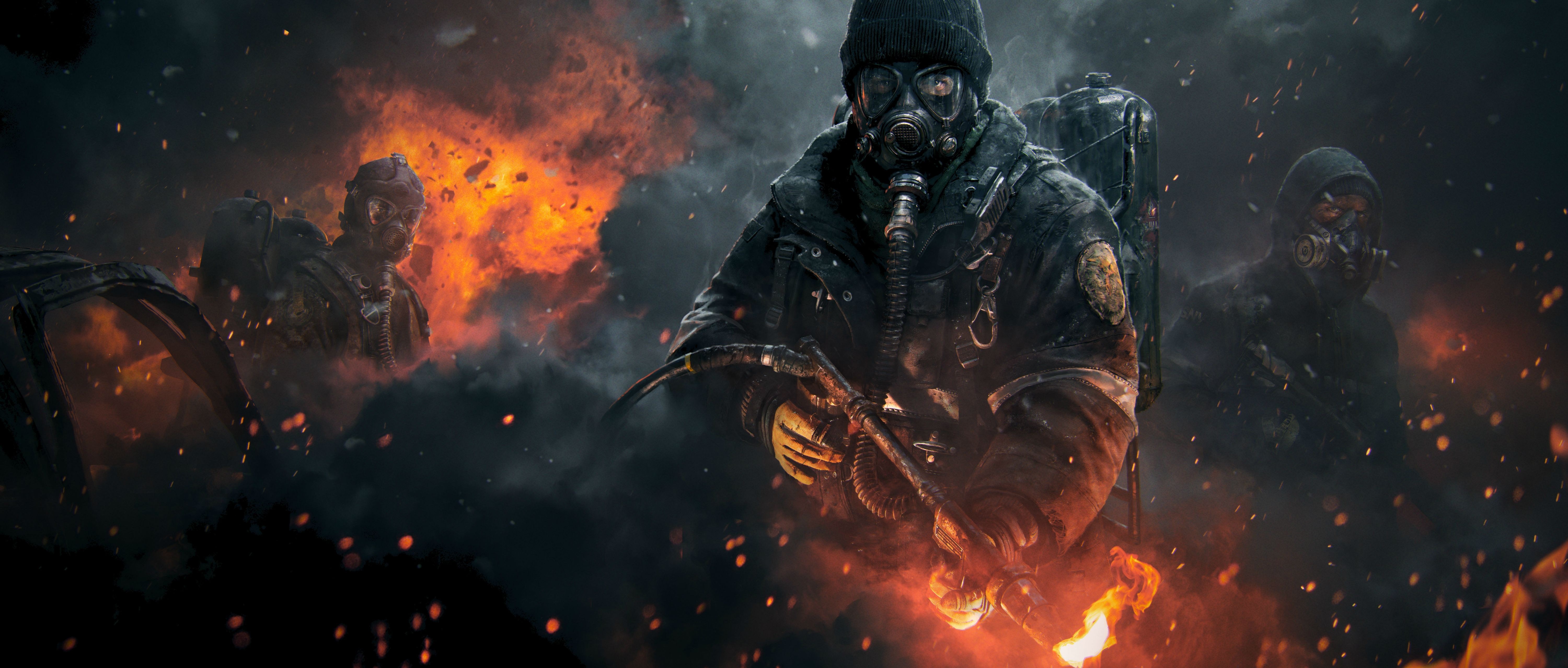 Tom Clancy's The Division characters in a fiery explosion HD Wallpaper