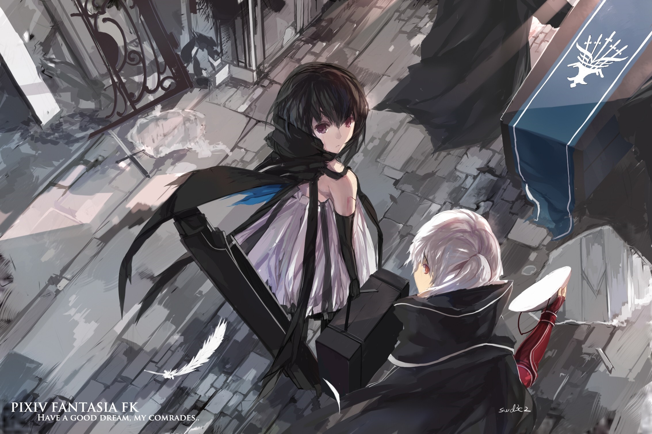 Pixiv Fantasia FK: Two characters in a ruined city HD Wallpaper