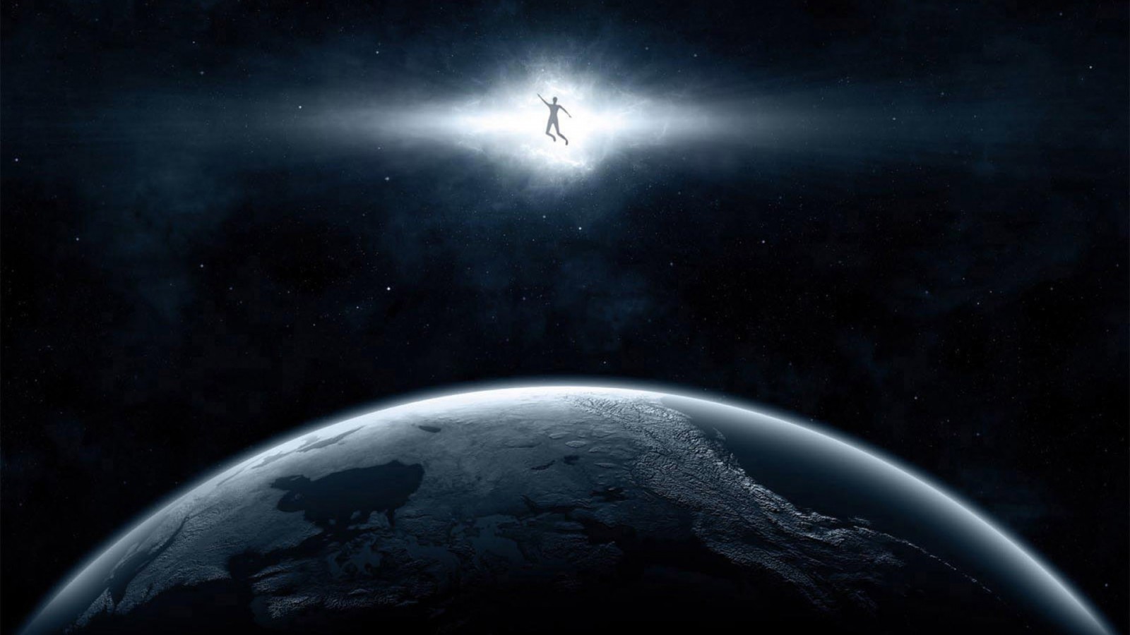 Silhouette of a person floating in space above Earth HD Wallpaper