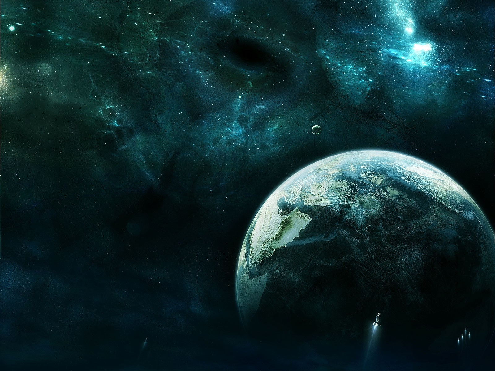 Digital art of a planet in space with nebulae HD Wallpaper
