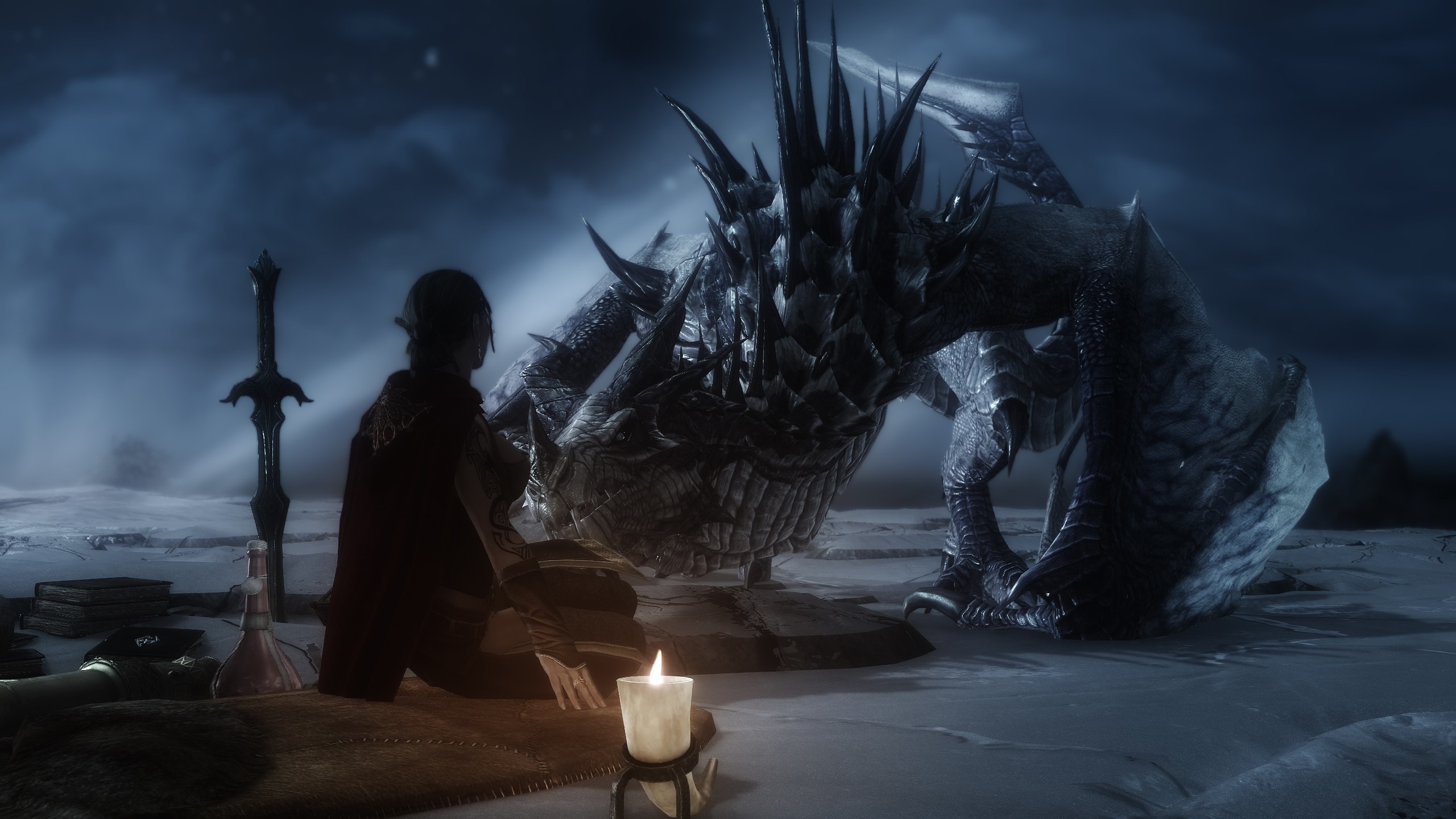 Dragon and person from The Elder Scrolls V Skyrim HD Wallpaper