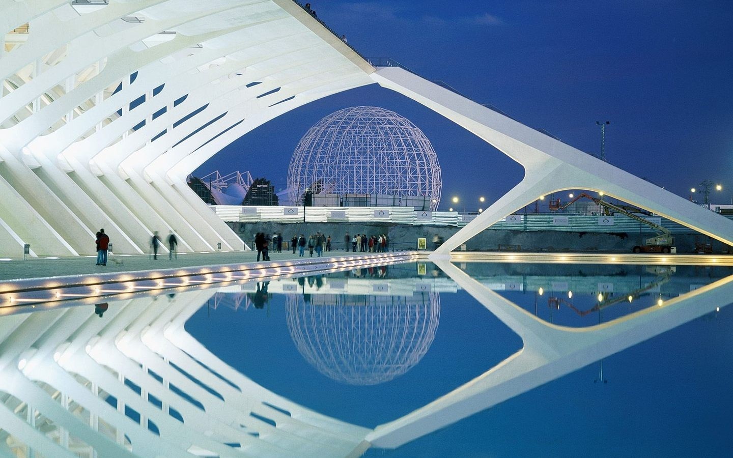 Modern Architecture with Spherical Structure and Reflection HD Wallpaper