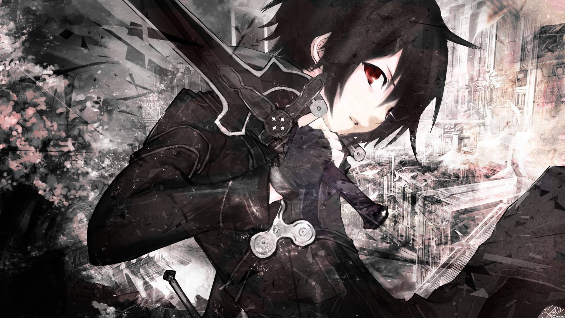 Kirito from Sword Art Online with a sword HD Wallpaper