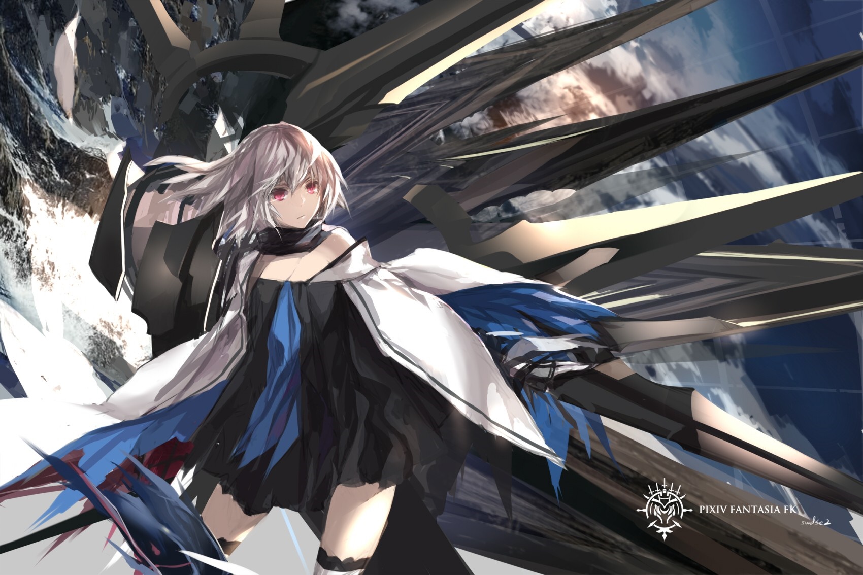 Anime girl with pink hair and red eyes in Pixiv Fantasia HD Wallpaper