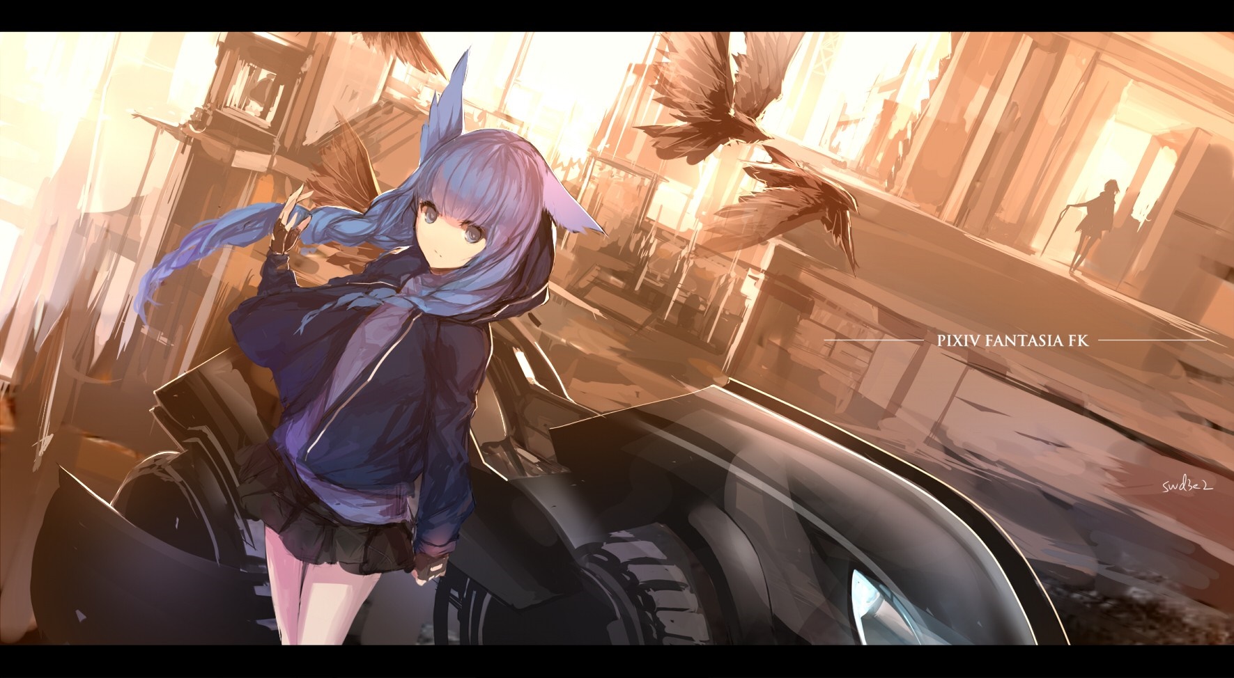 Anime girl with blue hair and bunny ears by swd3e2 HD Wallpaper