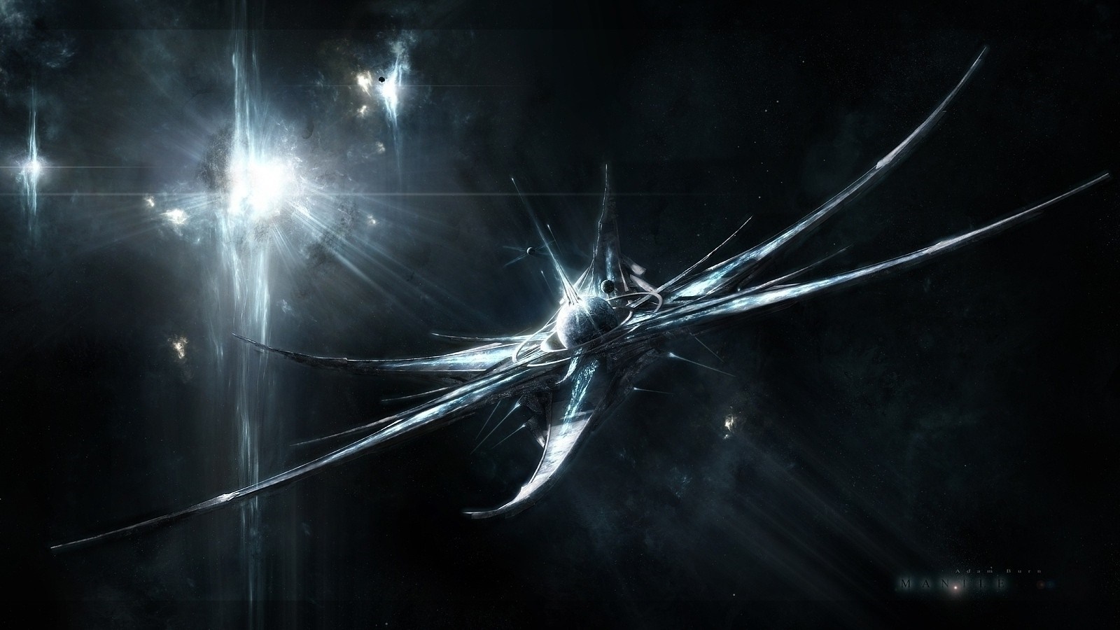 Abstract spaceship in a nebula with bright light HD Wallpaper
