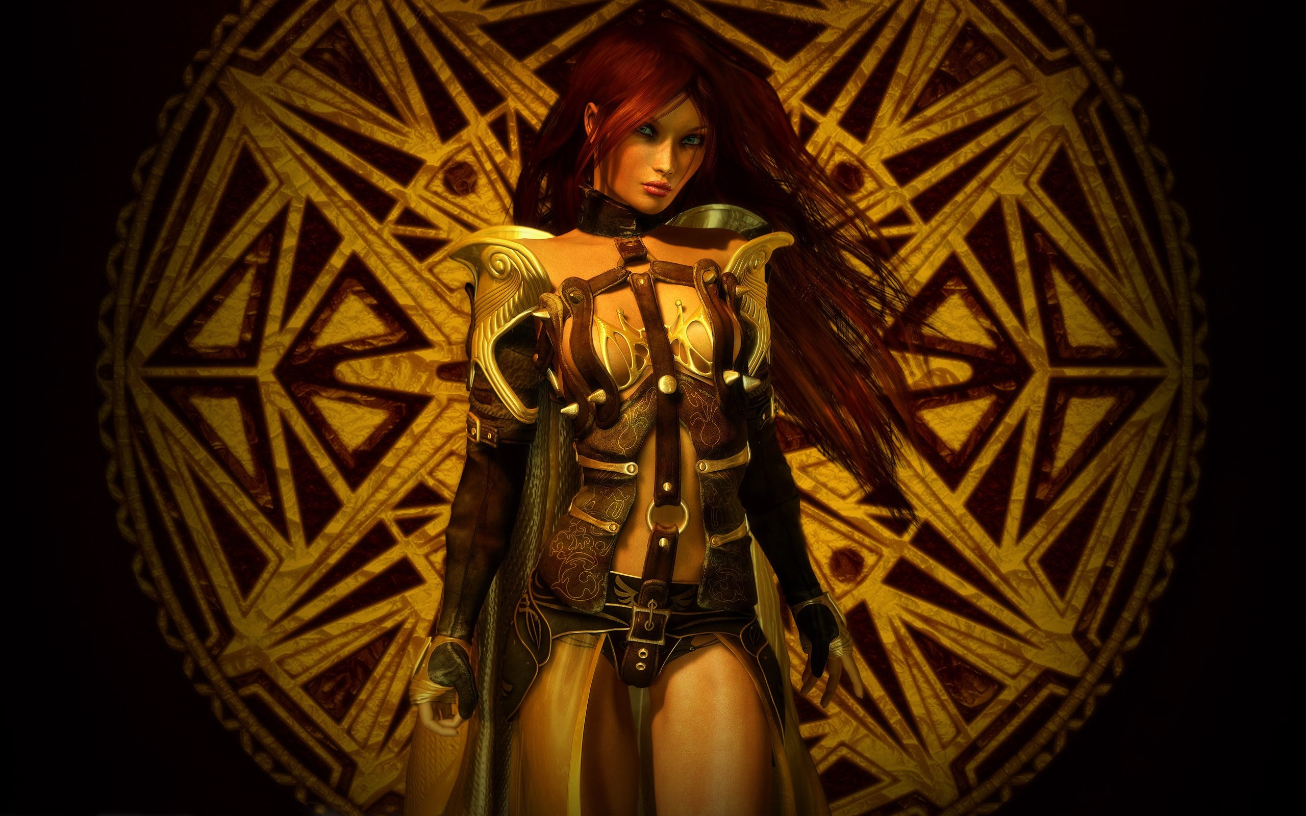 Fantasy art of a woman with red hair in armor HD Wallpaper