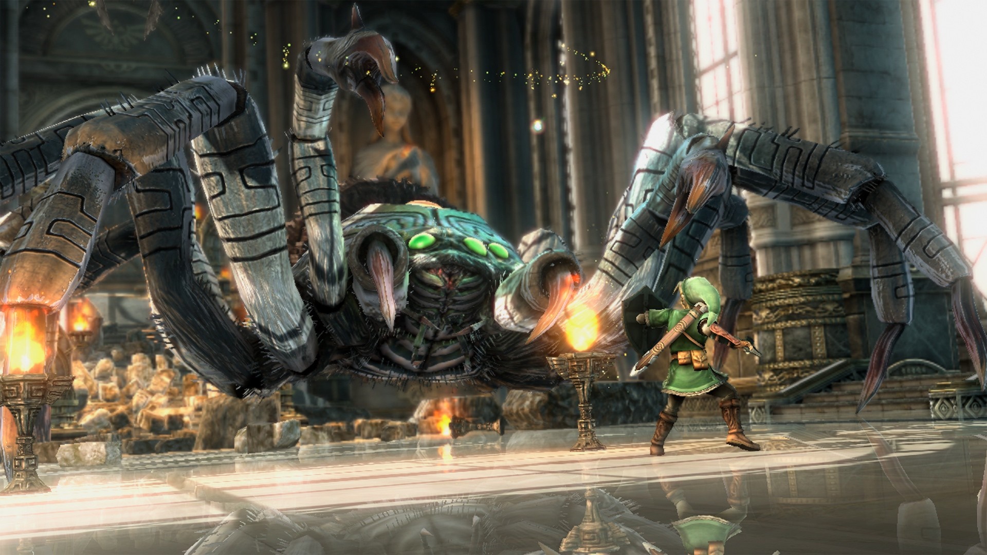 Link from The Legend of Zelda fighting a giant spider HD Wallpaper