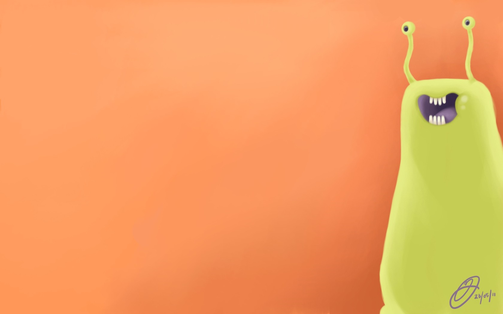Green slug creature with antennae and teeth HD Wallpaper