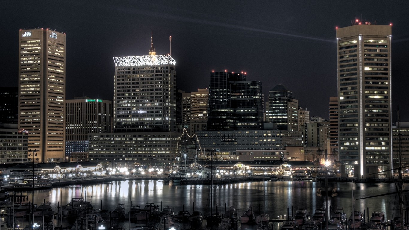Baltimore Inner Harbor Skyline at Night HD Wallpaper
