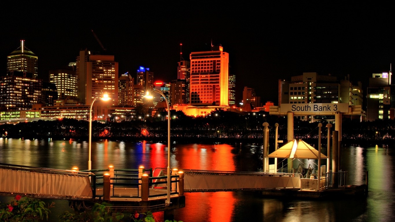 Cityscape at night with South Bank 3 ferry terminal HD Wallpaper