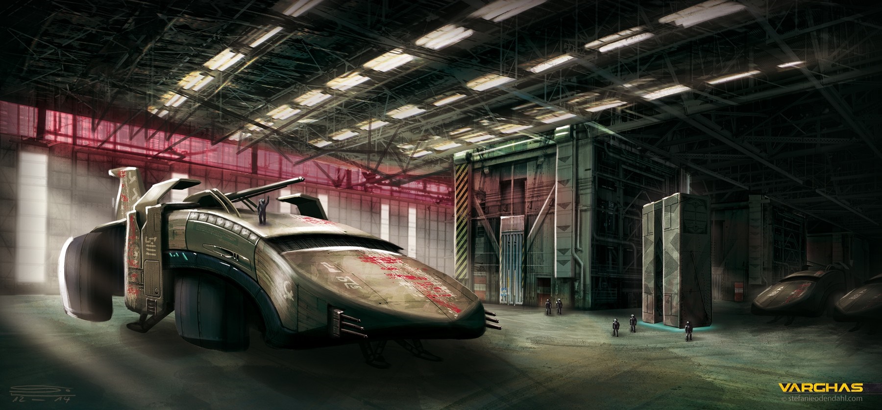 Sci-fi vehicle in a hangar by Stefanie Odendahl HD Wallpaper