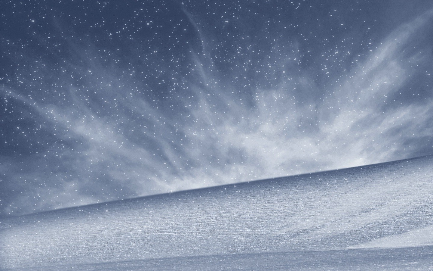Snowy landscape with starry sky and clouds HD Wallpaper