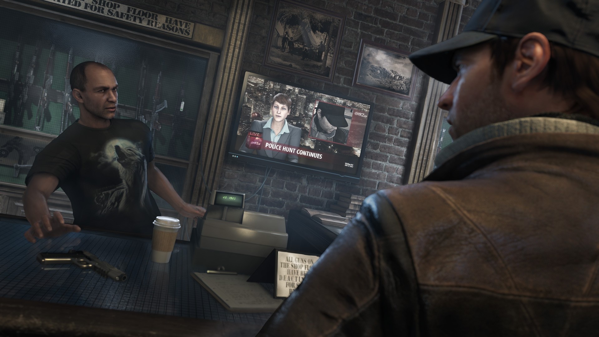 Aiden Pearce from Watch Dogs in a gun shop HD Wallpaper