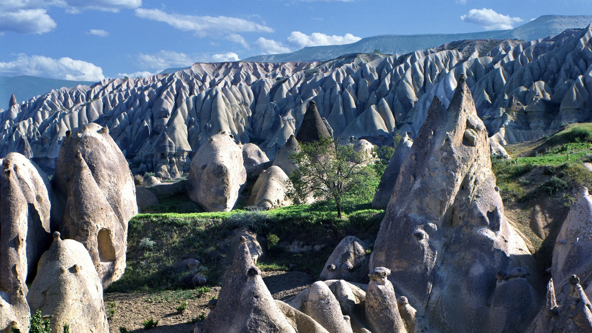 Cappadocia landscape with fairy chimneys and rock formations HD Wallpaper