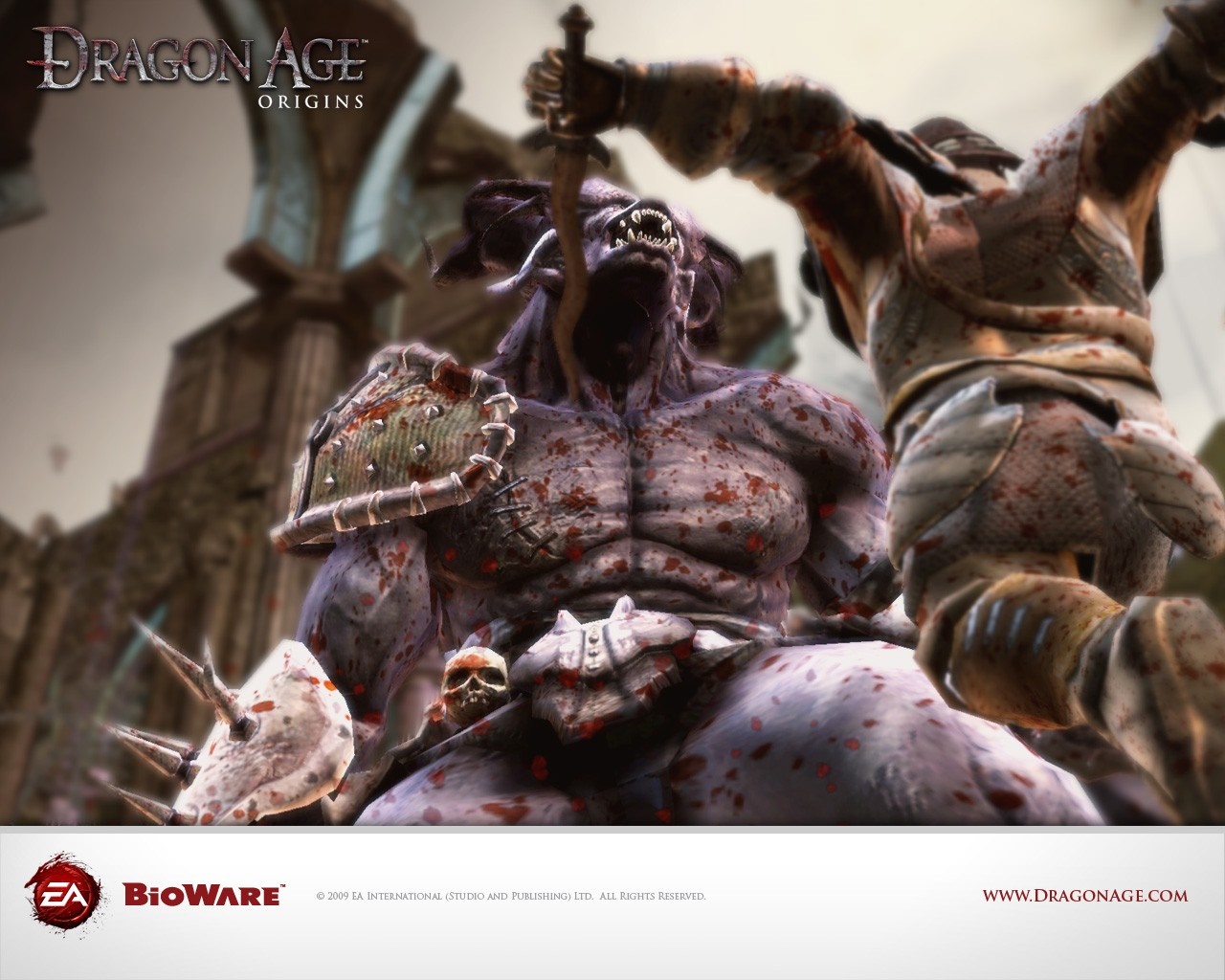 Dragon Age Origins Ogre fighting a warrior HD Wallpaper