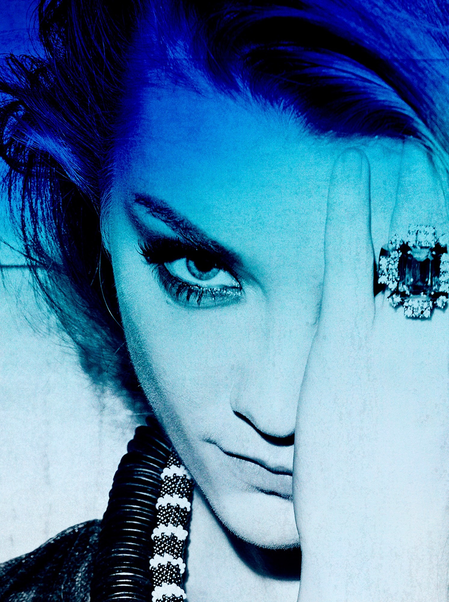 Close-up of Natalie Dormer's face with blue filter HD Wallpaper