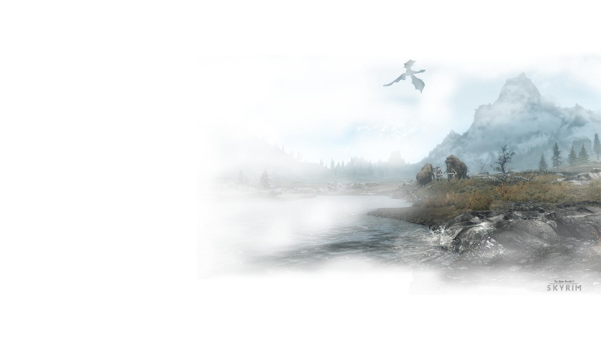 The Elder Scrolls V Skyrim dragon flying over misty landscape HD Wallpaper