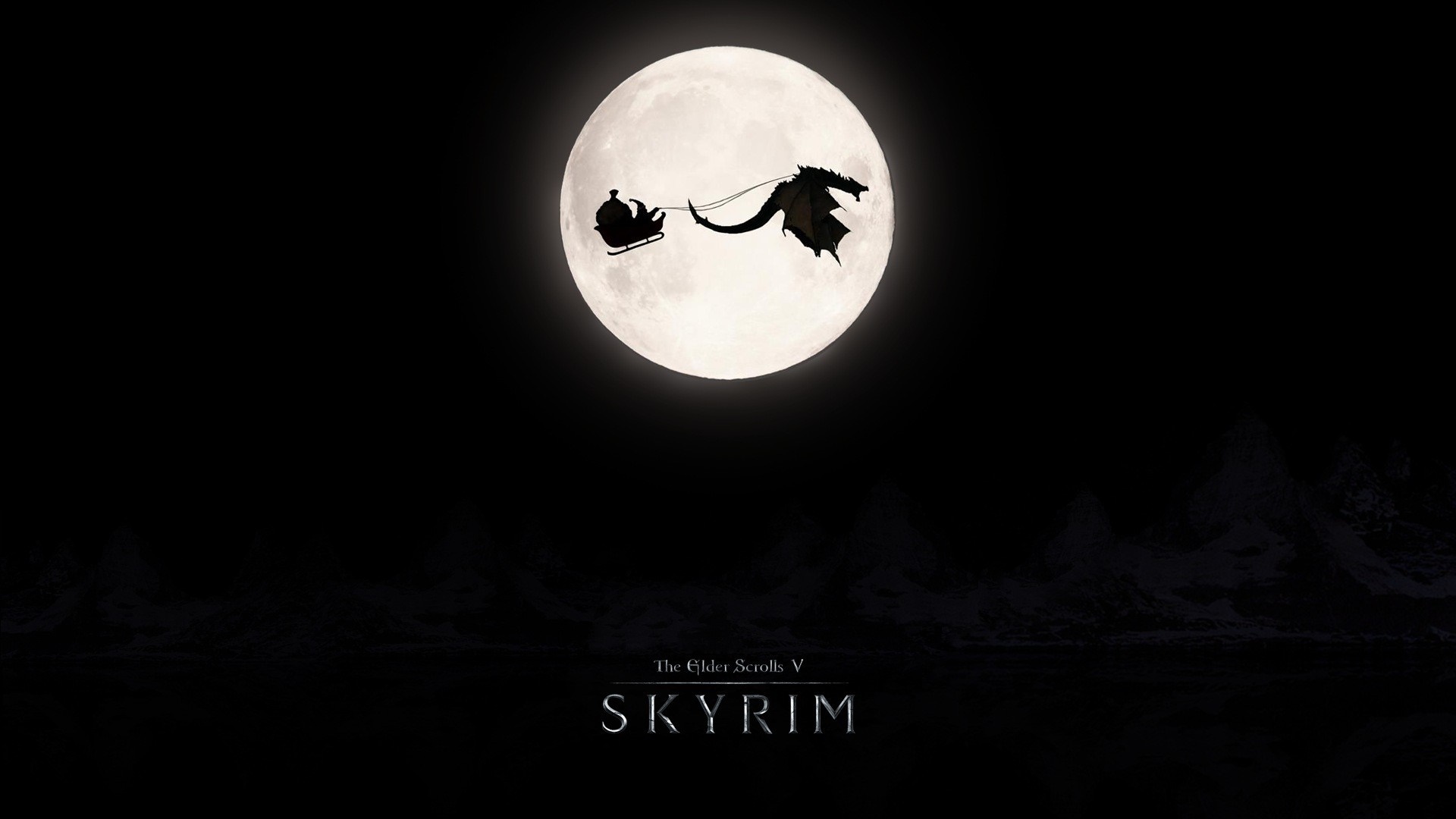 The Elder Scrolls V Skyrim Dragon and Sleigh Silhouette HD Wallpaper