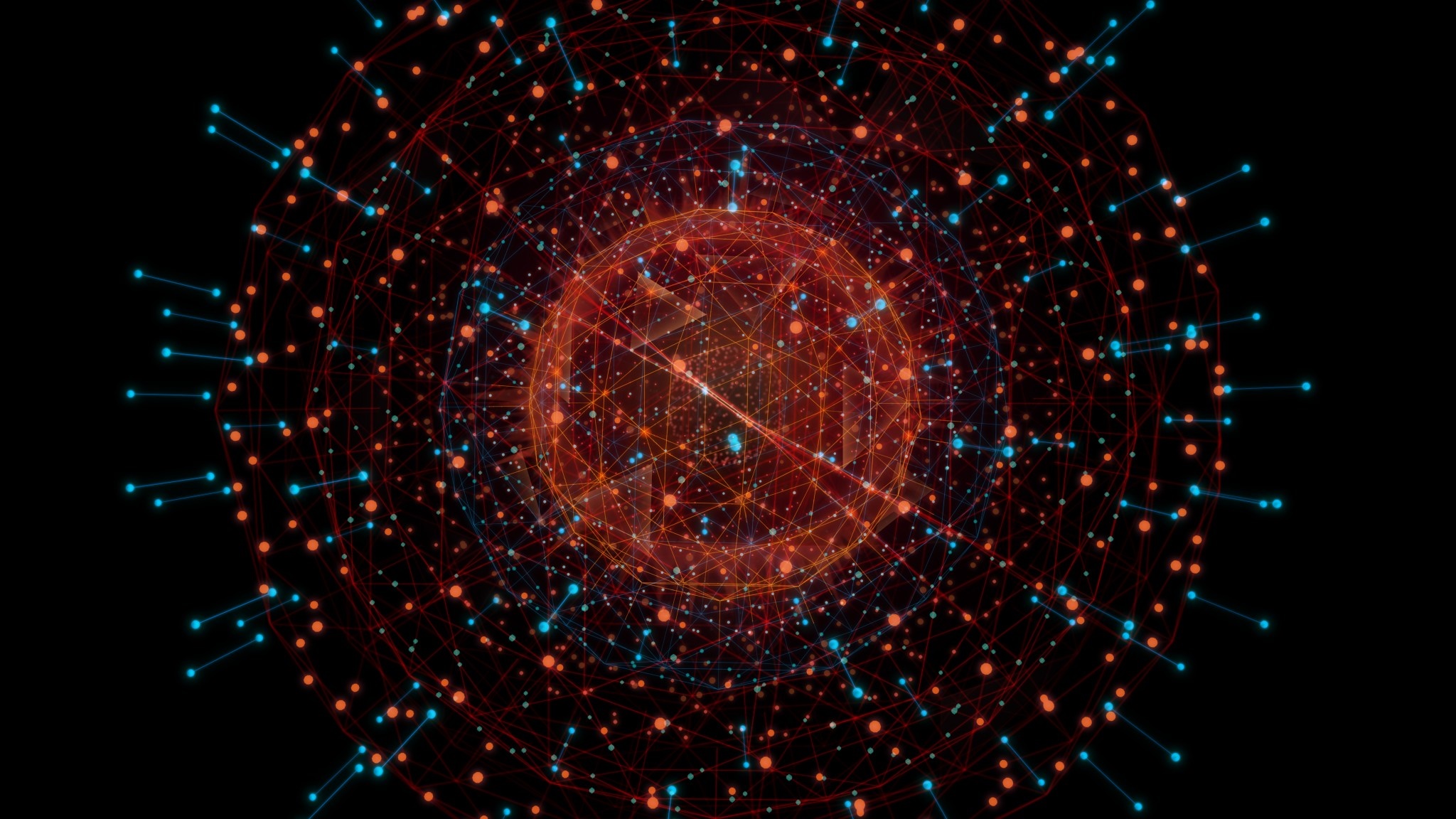 Abstract network of glowing spheres and lines HD Wallpaper