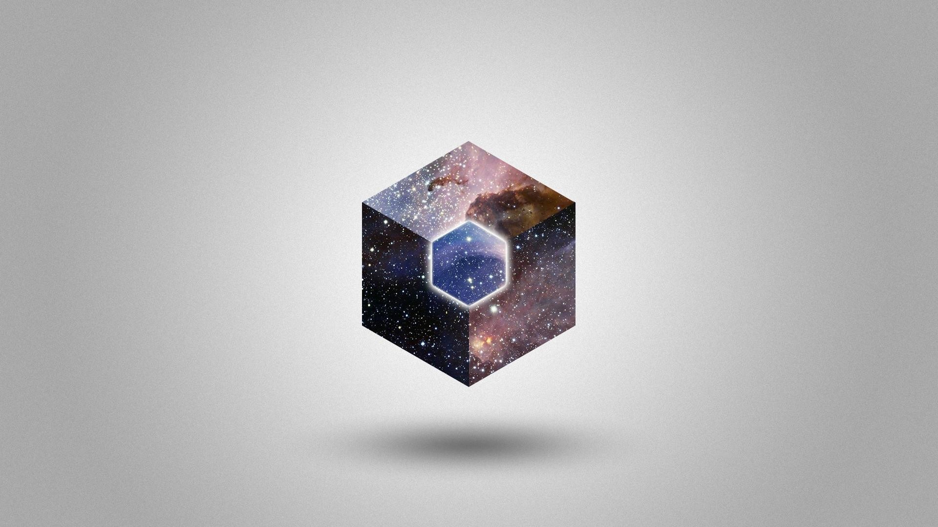 Cube with galaxy texture and hexagonal inner shape HD Wallpaper