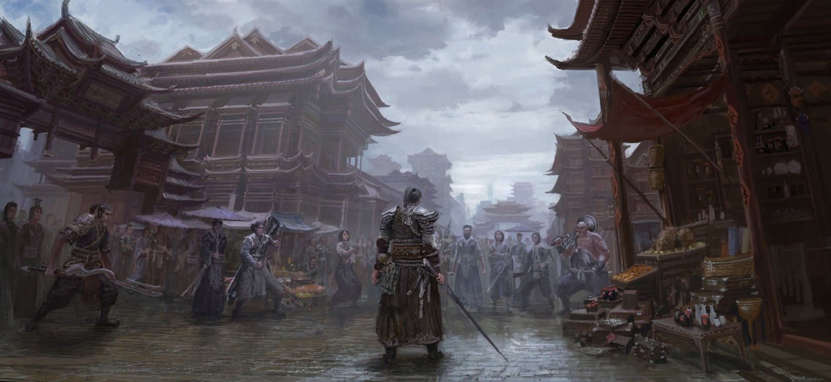 Warrior in a crowded marketplace from Dynasty Warriors HD Wallpaper