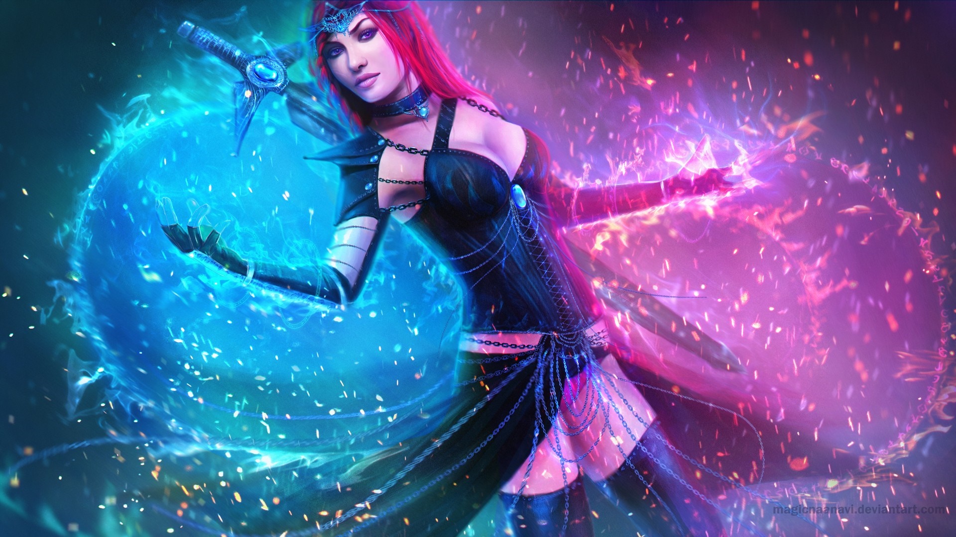 Katarina from League of Legends casting spells HD Wallpaper