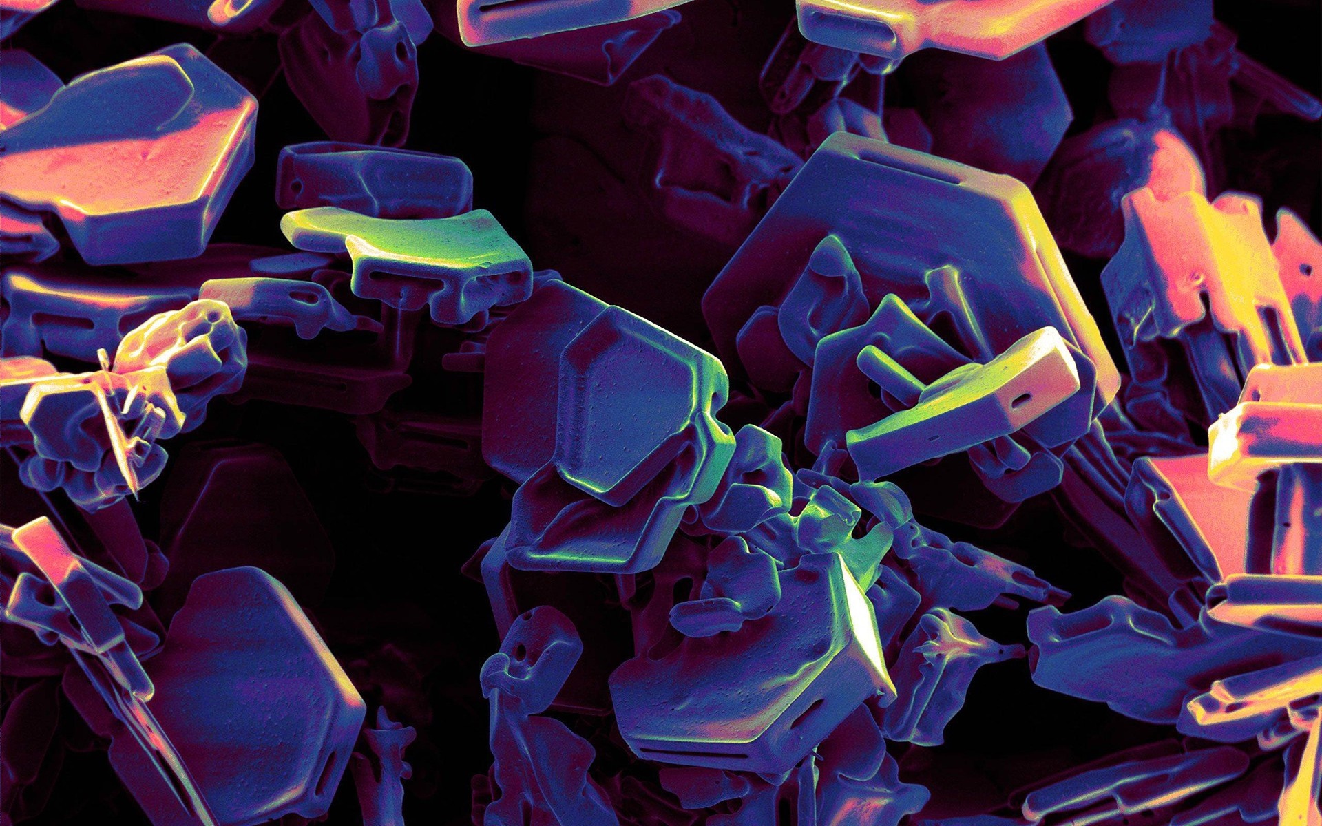 Microscopic crystals with colorful illumination HD Wallpaper